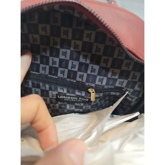 London Fog Collection ISA Embossed Signature Backpack Ruby Red NWT - Picture 7 of 8